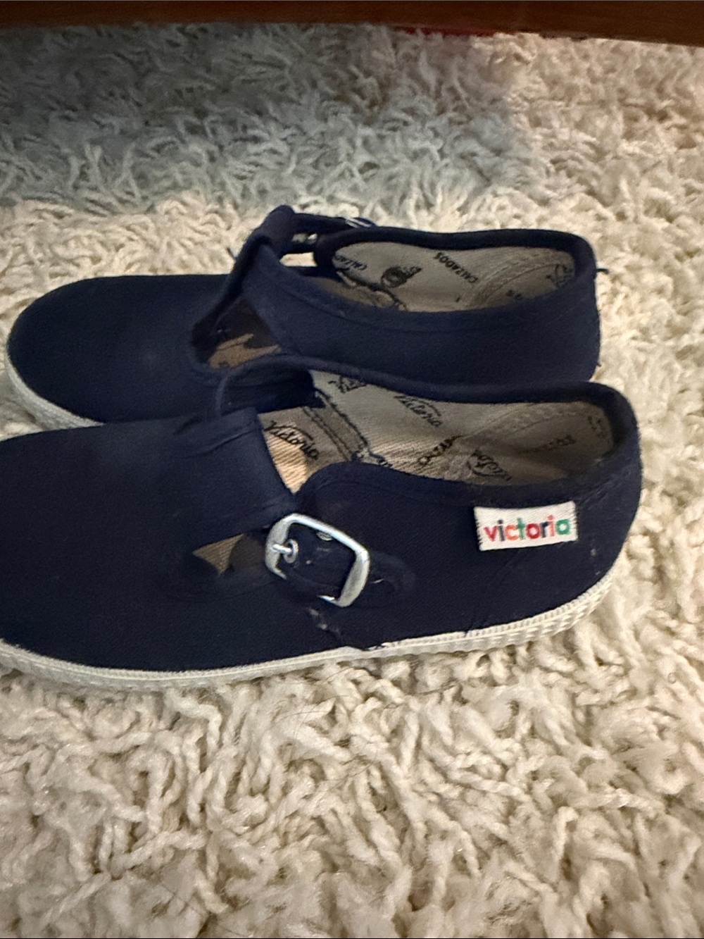 Classic Navy Canvas T-Strap Kids Dress Shoes - Picture 2 of 5